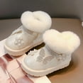 thumbnail image 3 of Girls Snow Boots Sparkly Rhinestone Butterfly Platform Winter Ankle Booties Slip on Plush Furry Lined Warm Boots 13 Little Kid Beige, 3 of 5