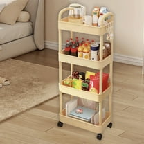 CQCYD under $5 4-Tier Storage Cart, Plastic Rolling Utility Cart with Handle, Multi-Functional Storage Trolley for Office, Living Room, Kitchen, Movable Storage Organizer with Wheels