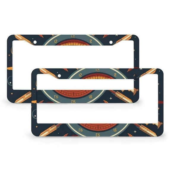 2 Pcs Set Cartoon Rocket License Plate Cover Rockets Planets Stars License Plate Frames Cover Holders Stainless Aluminum 2 Hole for Women