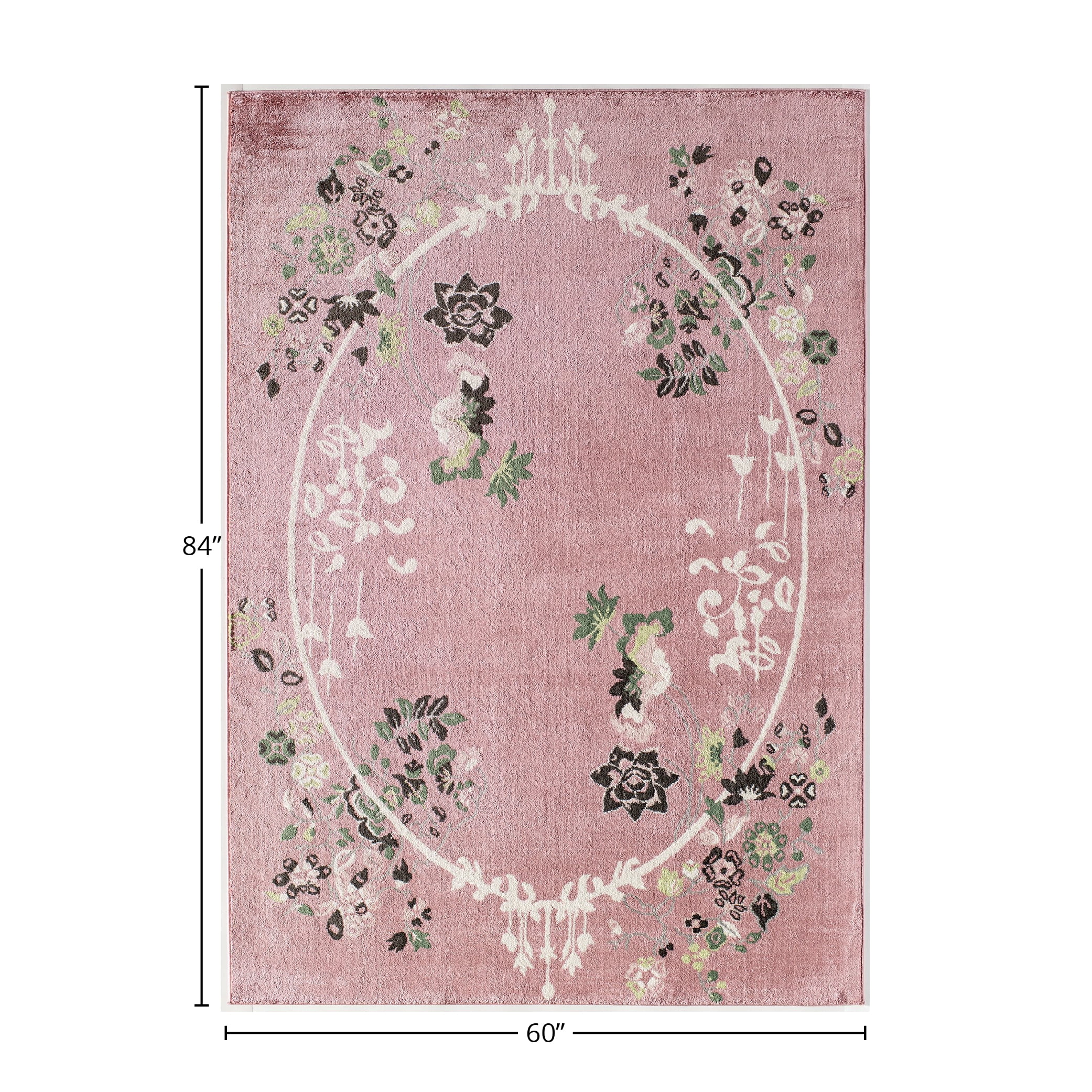 Rugs America Hanna VA20C Pink Magnolia Floral Transitional Pink Area Rug, 5'x7'