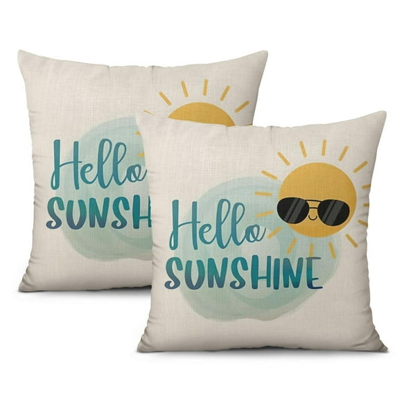 Farmhouse Style Hello Sunshine Throw Pillow Case 18x18 Inch Summer Pillow Covers - Square Pillow Covers for Couch Sofa Living Room Sofa & Couch Decor Pack of 2