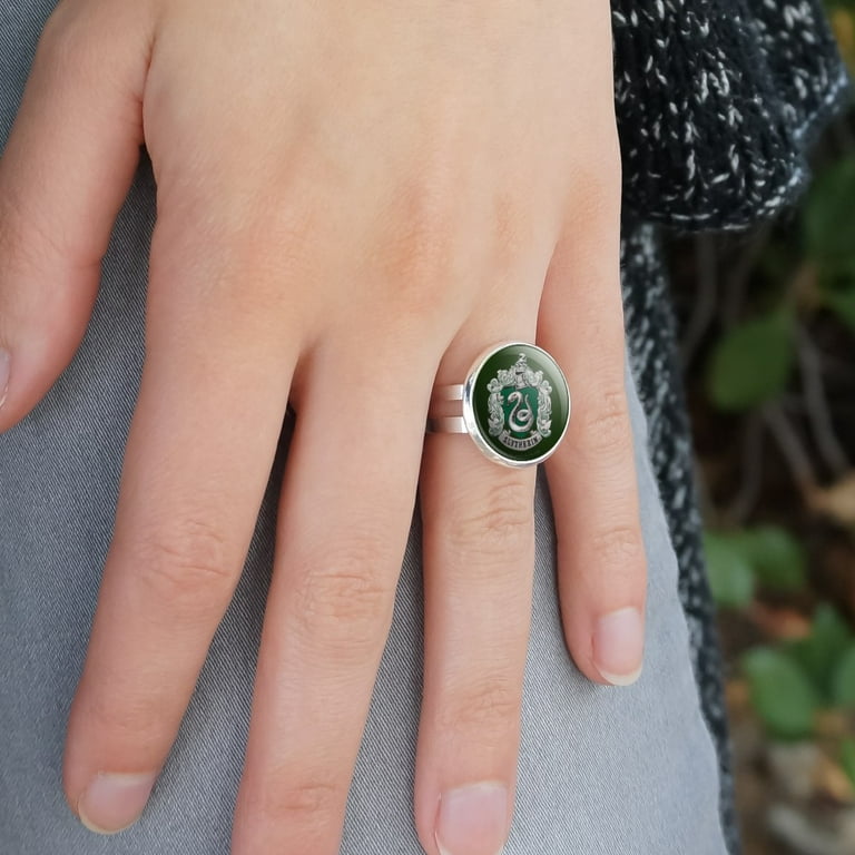 Harry Potter Slytherin Painted Crest Silver Plated Adjustable Novelty Ring