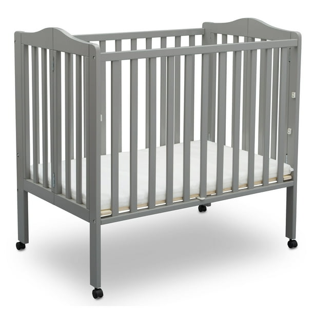Delta Children Folding Portable Mini Crib With Mattress Gray