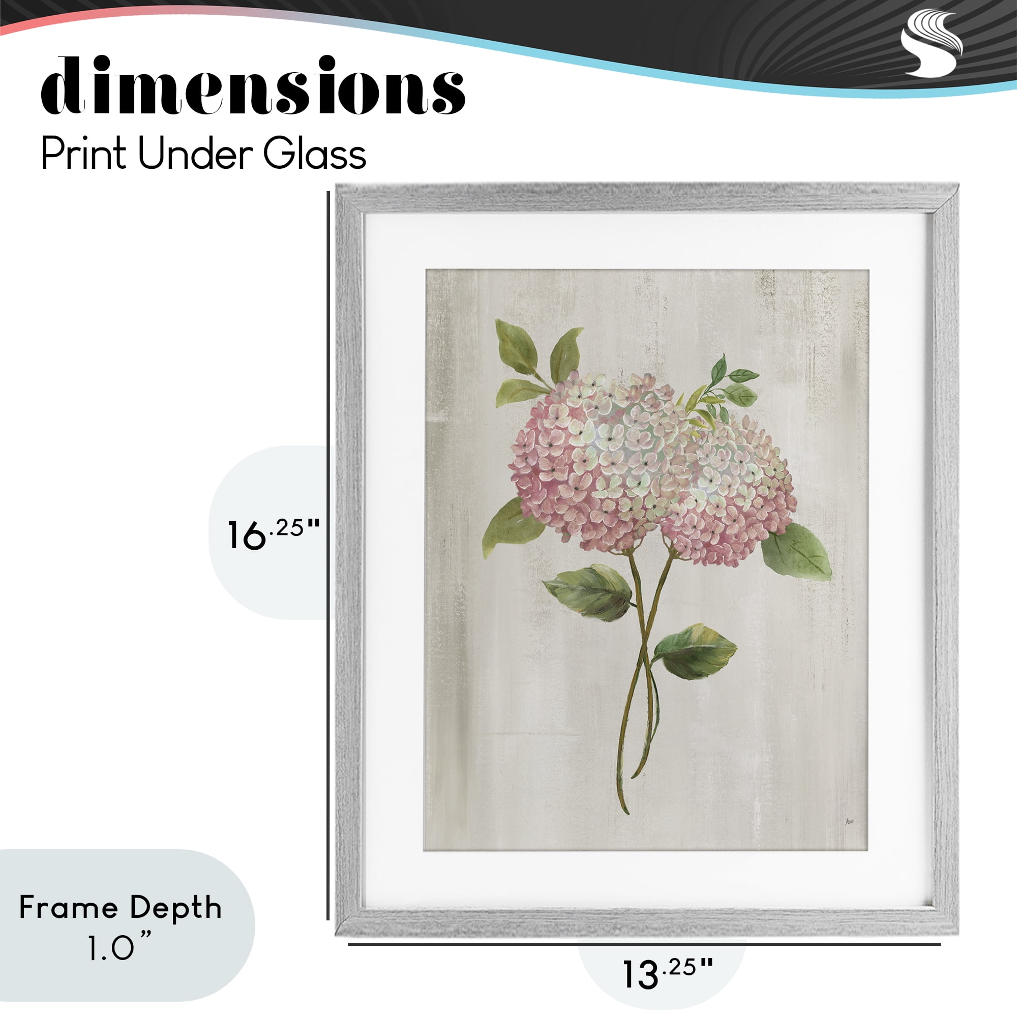 Stupell Industries Vintage Pink Hydrangea Gray Framed Print Under Glass, design by Nan