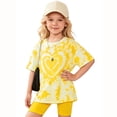 thumbnail image 2 of Ruiwill Outfit Set For Girls Size 5-6 Years Summer Short Sleeve Crew Neck Love Heart Print Tops With Shorts Set Casual Cute Dailywear Girls Outfit Set Yellow, 2 of 3