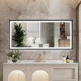 thumbnail image 2 of WELLFOR Wall Mounted  Back Light Bathroom Framed LED Mirror Anti- Fog With Dimmable Light Touch Sensor And Memory Function 36"H x 48'' W - Brushed, 2 of 5