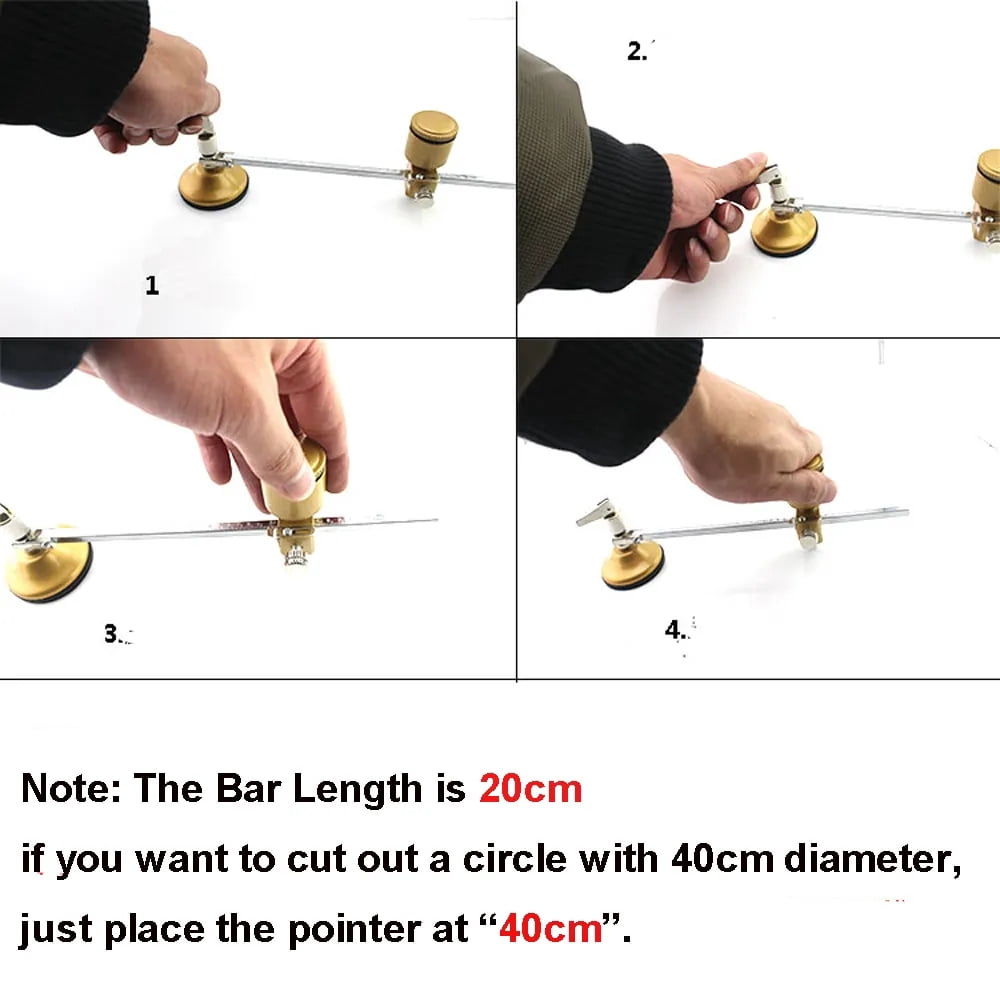 Circular Glass Cutter Carbide Tip Circle Arc Cutting Tool Set Adjustable Diameter Compass Type 40cm / 16-inch
