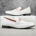 thumbnail image 4 of Men's Leather Faux Leather Loafers Wedding Dress Shoes White Men's Gold Buckle, White-08, 12 US, 4 of 5