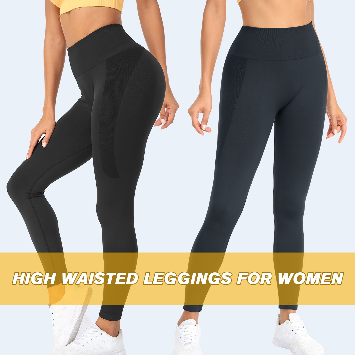 COOPLUS Womens Athletic Leggings Tummy Control High-waisted Seamless Running Pants for Gym Yoga Workout(Pack of 3)
