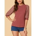 thumbnail image 5 of INSPIRE CHIC Women's Casual Contrast Panel Sheer 3/4 Sleeve Blouse XL Red, 5 of 7