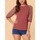 thumbnail image 5 of BLUSA TRANSPARENTE DE MANGA 3/4 CON PANEL DE CONTRASTE PARA MUJERES CHIC INSPIRADA EN ROJO, 5 of 7