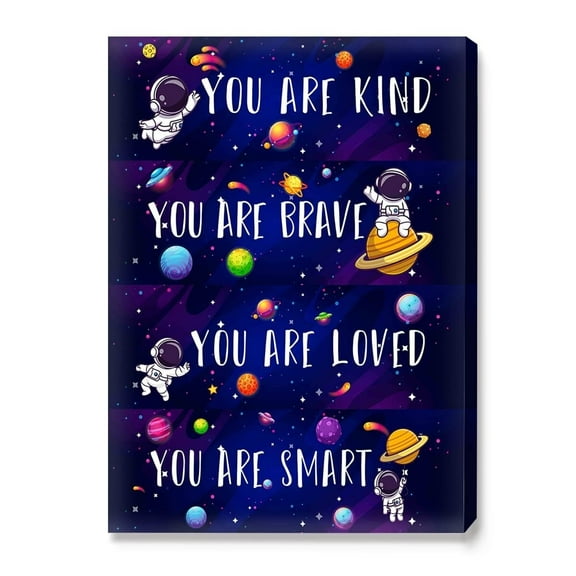 Outer Space Canvas Wall Art,Space Nursery Decor,Positive Affirmations Wall Decor for Boys,You Are Kind Spaceman Wall Art for Boys Kids Bedroom Playroom Nursery