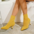 thumbnail image 4 of SACFOF Womens Knit Ankle Boots Pointed Toe Kitten Heels Booties Winter Stiletto Mid Heel Sock Boots Shoes, 4 of 6