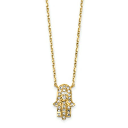 14K Yellow Gold Hamas Cubic Zirconia with 2In Extender Necklace