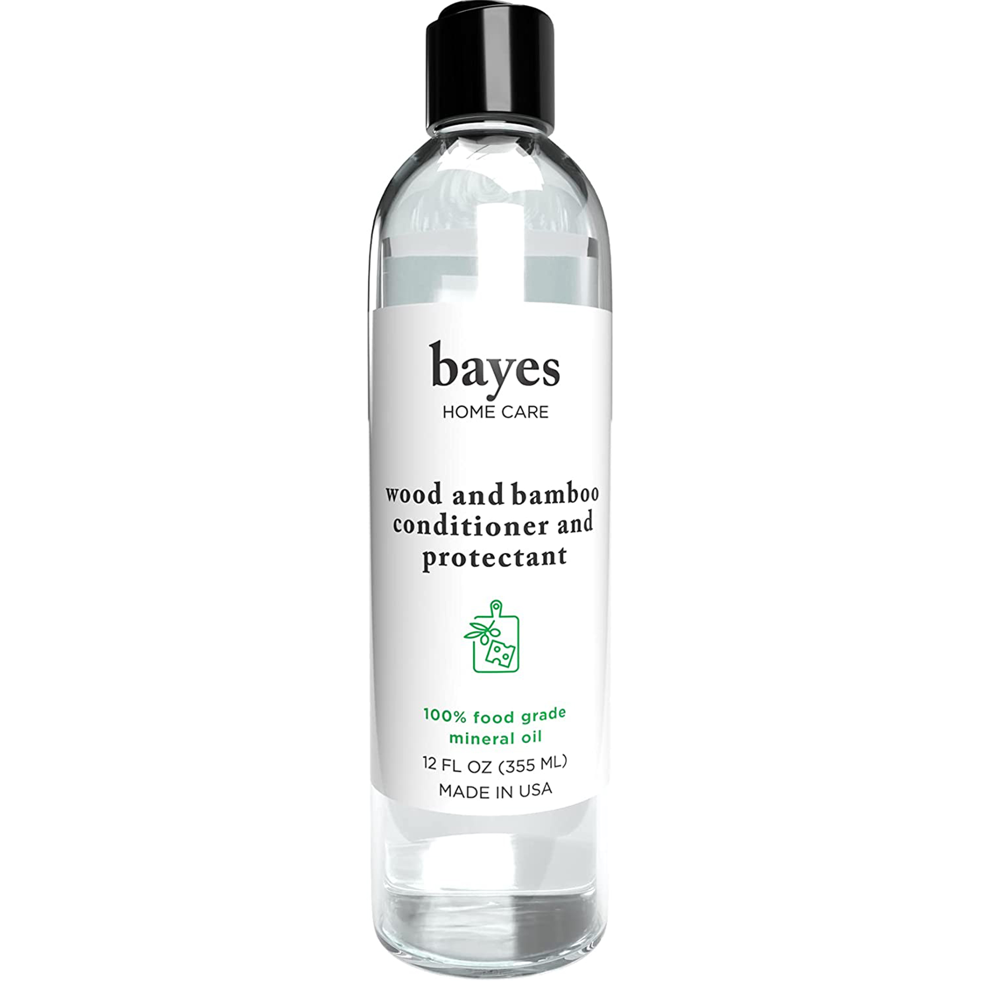 Bayes Bamboo and Wood Conditioner Protectant 100% Food Grade Mineral Oil for Kitchen Cutting Board and More 12 Oz 1 Pack