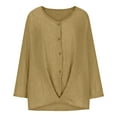 thumbnail image 4 of Up to 65% off Womens Plus Size $5 Women's V-Neck Blouse Tops Long Sleeve Loose Blouse Tops Button Cotton and Linen Shirts, Khaki S, 4 of 6