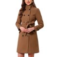thumbnail image 4 of INSPIRE CHIC Double Breasted Pea Coat for Women Stand Collar Mid Long Trench Outwear Winter Coat with Belt S Dark Brown, 4 of 6