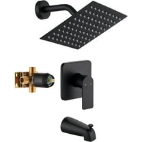Black | Tub Shower Tap Kit Complete w/ 8-Inch Rainfall Shower Head & Tub Spout Included Shower Valve Tub Shower Trim Kit Matte Black
