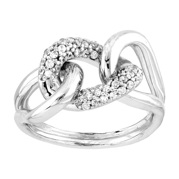 925 Sterling Silver Rhodium Plated Cubic Zirconia Small Curb Link Ring Size 7 Ring for Women