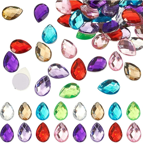 80Pcs Acrylic Self-Adhesive Rhinestone Gems 25x18mm Flat Back Teardrop Stick with Container 8 Colors Crystals Bling Sticker Acrylic Jewels