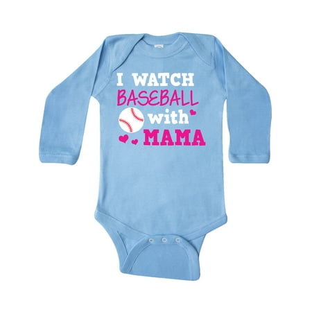 

Inktastic I Watch Baseball with My Mama Gift Baby Boy or Baby Girl Long Sleeve Bodysuit
