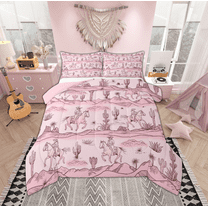 Manfei Western Cowgirl Cowboy Bedding Comforter Set for Teen, Cactus Plant Botanical Twin Comforter Sets, Pink Rustic Horse Reversible Bedding Set, Super Cozy Room Decor, 2-Piece