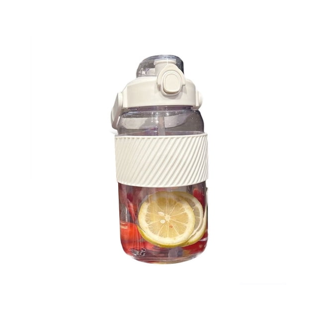 Inteprter Hervidor de agua antideslizante de 1,5 l para viajes al aire libre, jarras de plástico a prueba de fugas para Fitness, taza de paja Cocina y Comedor Blanco/1500ML