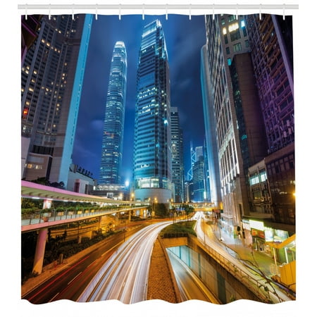City Shower Curtain Fast Moving Cars At Hong Kong Highways Modern
