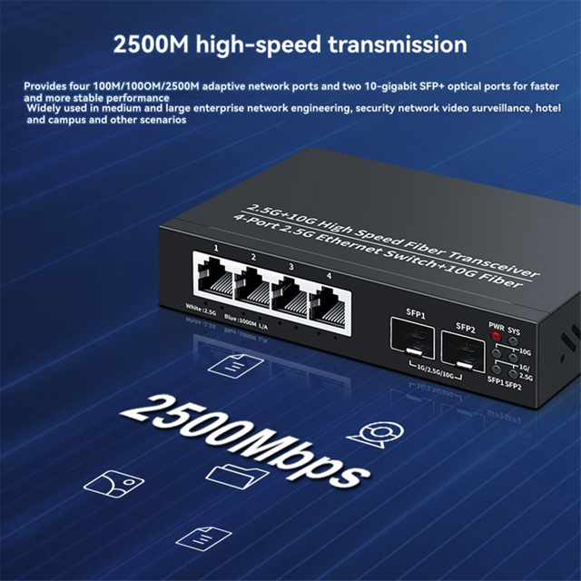 Commutateur Ethernet 2.5G 4 Ports 2500 Mbps Commutateur de Réseau 2 Ports 10G Fente SFP+ Concentrateur de Labo à Domicile Répartiteur Internet Prêt à l'Emploi,1 * Commutateur Ethernet,Noir