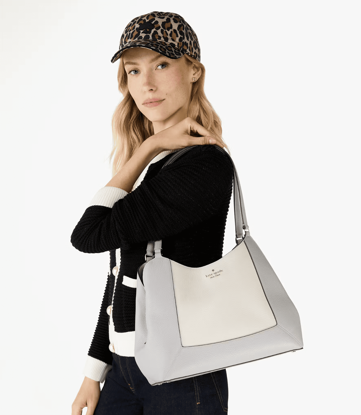Kate Spade New York Lena Colorblock Large Triple Compartment Shoulder Bag KH439 – Pebbled Leather Tote with Zip & Snap Closure