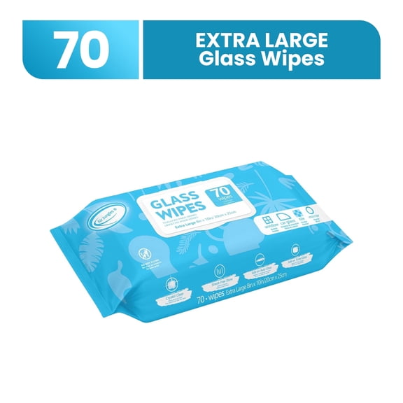 Air Jungles Glass and Window Cleaner Wipes 70 Count, Extra Large 8" x 10" , Streak Free for Car Windshield Headlight Mirror Tile Household Appliance