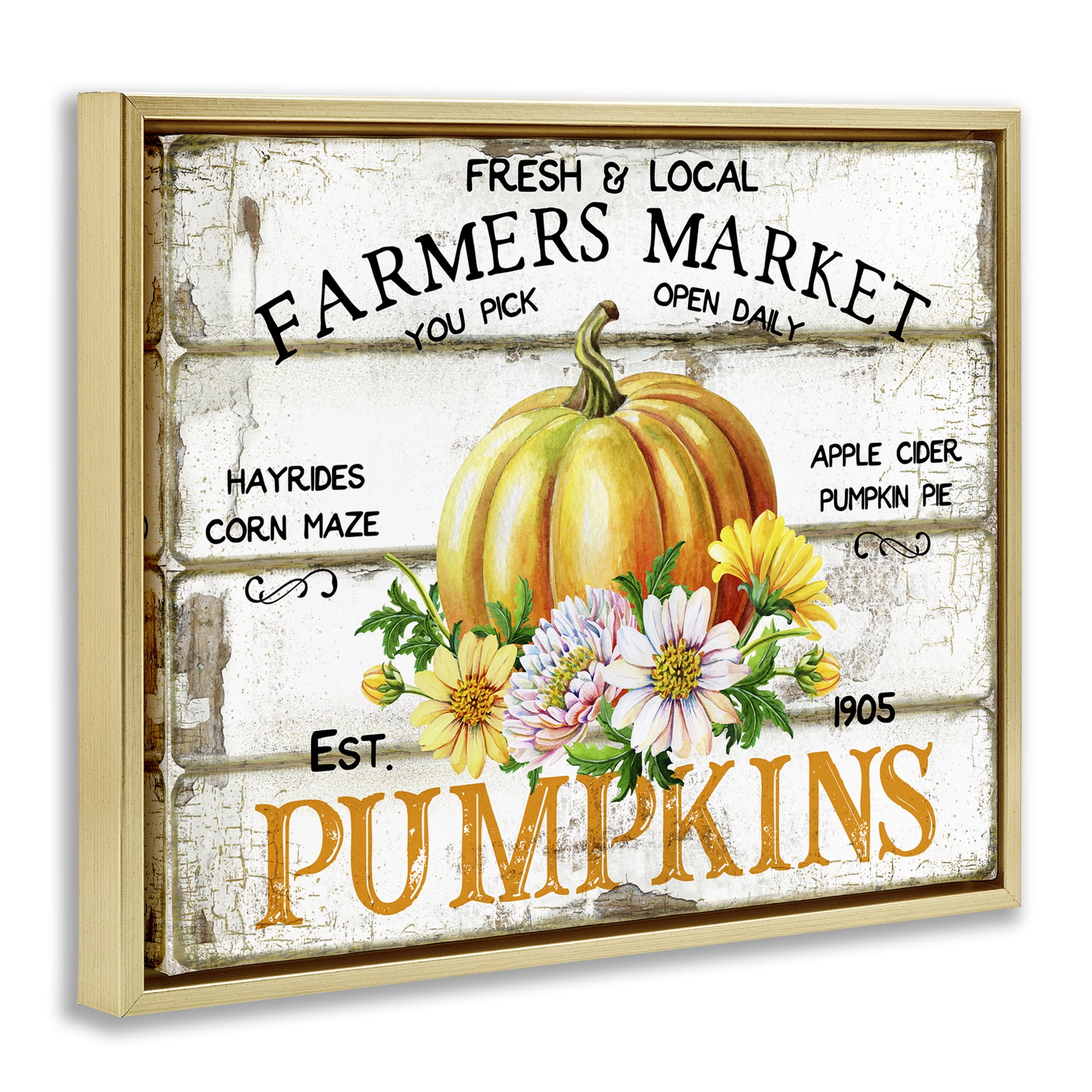 Stupell Industries Rustic & Floral Farm Market Holiday Painting Gold Floater Framed Canvas Art Prints Wall Art, 31 x 25