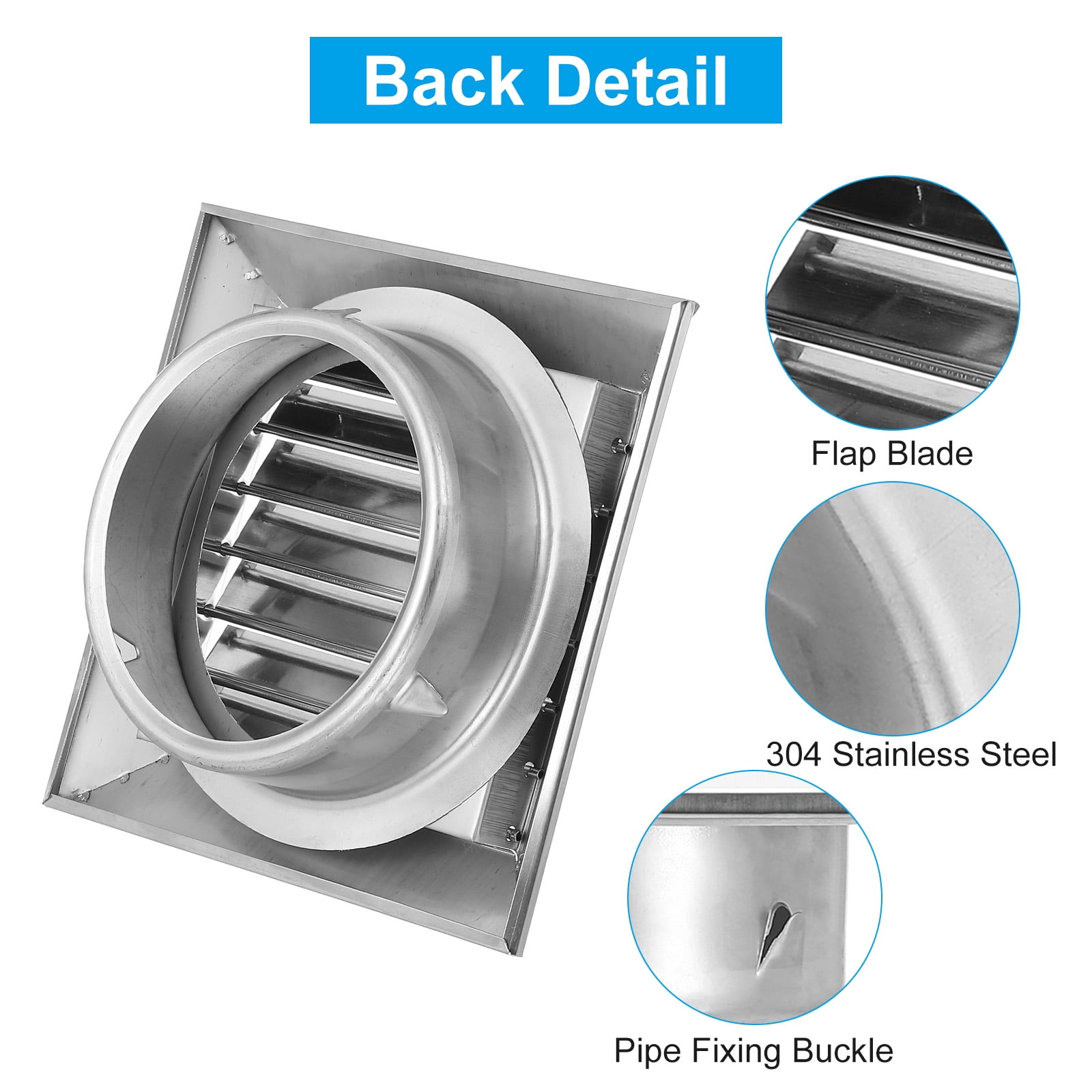 Uxcell 5 Inch Dryer Vent Cover, Stainless Steel Exterior Wall Outlet Vent Grille, Louvered with Flap
