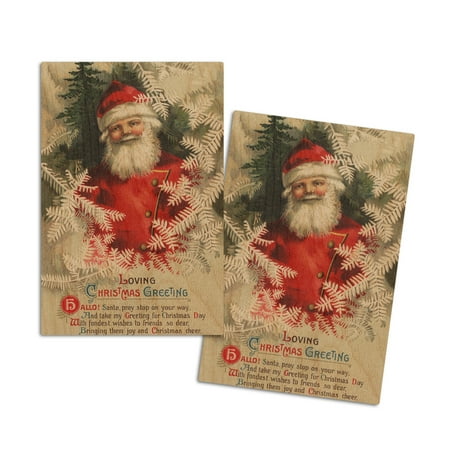 

Christmas Greeting Santa in White Branches (4x6 Birch Wood Postcards 2-Pack Stationary Rustic Home Wall Decor)