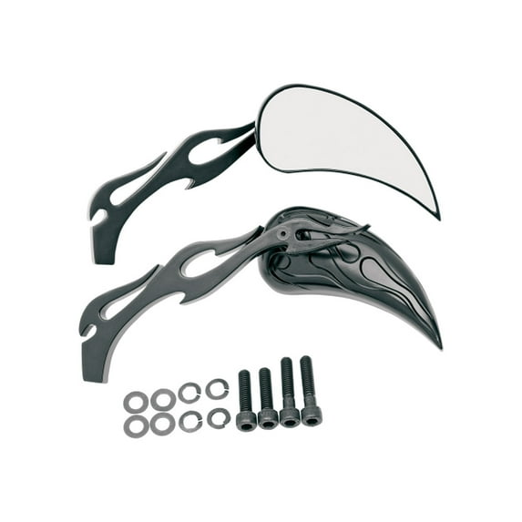 Drag Specialties Flame Teardrop Mirrors Black w/Flame Style Stems (0640-0289)