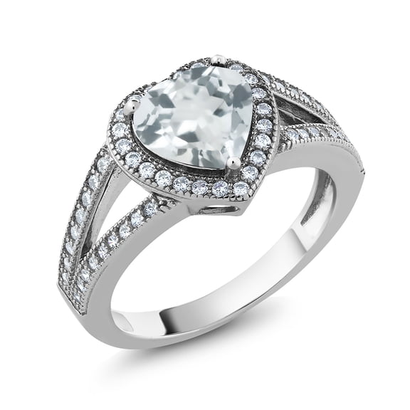 Gem Stone King 925 Sterling Silver Ring Heart Shape Topaz and Moissanite (2.17 Cttw) (Size 5)
