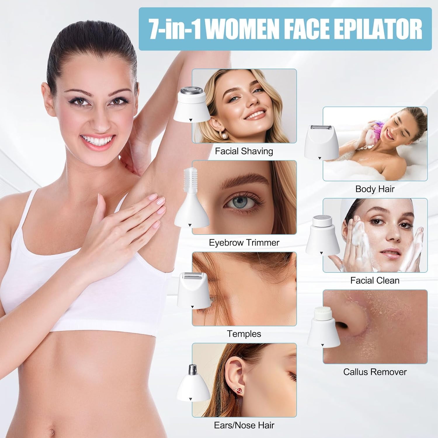 7 in 1 Electric Bikini Trimmer for Women, Women's Razor Shaver. Hair Removal Device for face, Bikini Area, Underarm, arm, and Legs. Compact and Convenient, Perfect for Home and Travel.