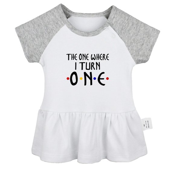 The one Where I turn ONE Funny Dresses For Baby, Newborn Babies Skirts, Infant Princess Dress, 0-24M Kids Graphic Clothes (Gray Raglan Dresses, 6-12 Months)