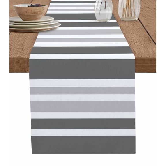 Grey Striped Table Runners 108 Inches Long, Cotton Linen Fabric Table Runner Dresser Scarf, Simple Minimalist Gradient Ombre Lines Tablerunner for Party/Kitchen/Dinner/Wedding Decor 13''x108''
