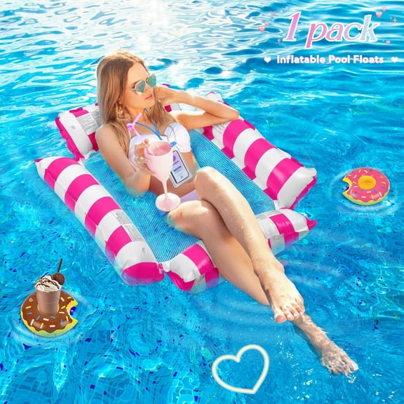 Teblint Pool Floats, Upgraded 4-in-1 Inflatable Water Hammock, Pool Toys for Adults, Portable Floating Lounger for Pool, Beach, Capacity 220 lbs, Pink