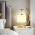 thumbnail image 5 of FSLiving Modern Table Lamp with Timer Plug in Cord Bedside Lamp for Bedroom Decor Nightstand Lamp with Fabric Shade for Living Room,Dorm,Home Office (White & Gold) - 1 Pack, 5 of 7
