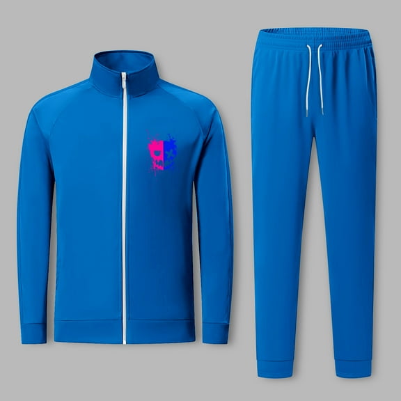 Wavsuf Men's Sweatsuits Set 2 piece Jogger Set for Men Motion Shirt Lightweight Sweatshirt and Sweatpants Blue Size S