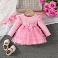 thumbnail image 2 of Yindaity Newborn Dress Newborn Dress Baby 0-3 Infant Girl Outfit Sleeveless Tulle Ribbed Romper Pink Dress with Hairband(Pink,6-9 Months), 2 of 9