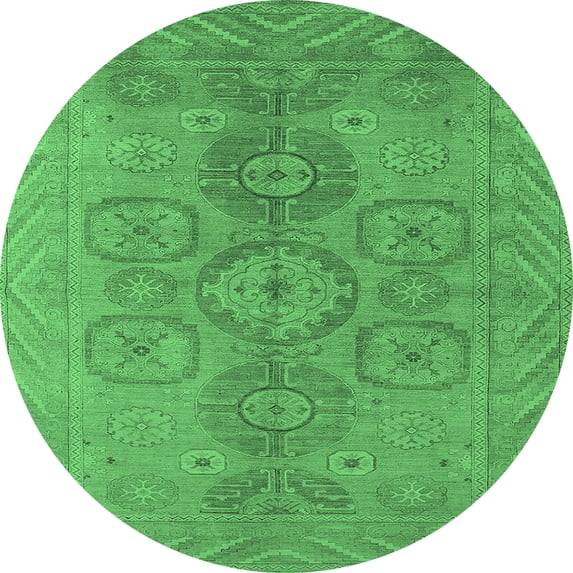 Ahgly Company Indoor Round Oriental Emerald Green Traditional Area Rugs, 5' Round
