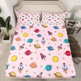 thumbnail image 2 of Manfei Kawaii Cosmos Planet 4 Pieces Queen Sheet Sets for Teens Boys Girls,Cartoon Galaxy Rocket Ultra Soft Flat Sheet,Starry Sky Queen Fitted Sheet,Luxury Bedroom Decor, 2 of 7