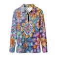 thumbnail image 5 of Women's Long Sleeve Quarter Zip Tennis Tshirts Trendy Floral Printed V Neck Workout Tops Ladies Running Yoga Gym Fitness Graphic Tees Multicolour02 L, 5 of 6