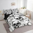thumbnail image 3 of Manfei Flower Skull 7-Piece Bedding Comforter Set,Gothic Style King Bedding Sets,Happy Halloween Ultra Soft Bed Sheets,Breathable Exotic Room Decoration,Reversible, 3 of 7
