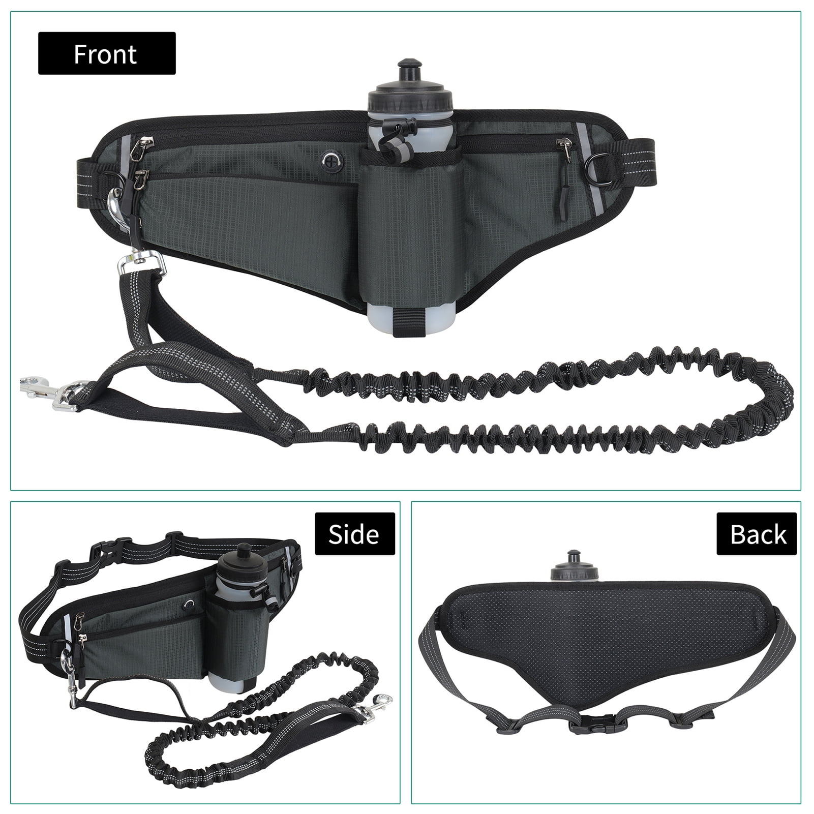 Suodoka Hands Free Dog Leash Waist Pack Water Resistant Night Reflective Large Capacity for Outdoor Dog Walking, Dark Gray (11.02 inches / 28 cm)