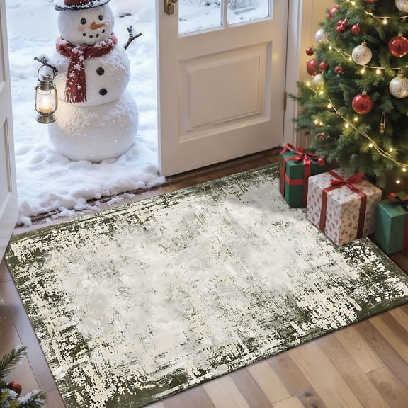 2x3 Entryway Rug Bathroom Rugs for Front Door Bedroom Kitchen, Washable Vintage Print Carpet, Floor Mat with Non Slip Backing