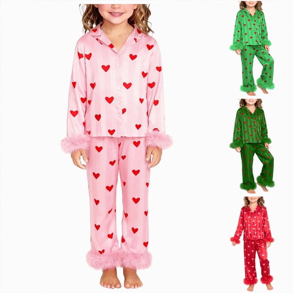 sdbrld 4T Toddler Girls Christmas Pajamas Satin Button Down Long Sleeve Top and Pants 2 Piece Fall Winter Cozy Pjs Holiday Family Gathering Sleep Set Sizes 4 Years